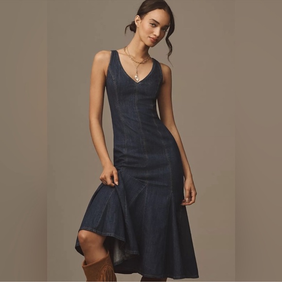 NWT Reformation Serafina Denim Midi Dress - Picture 2 of 11